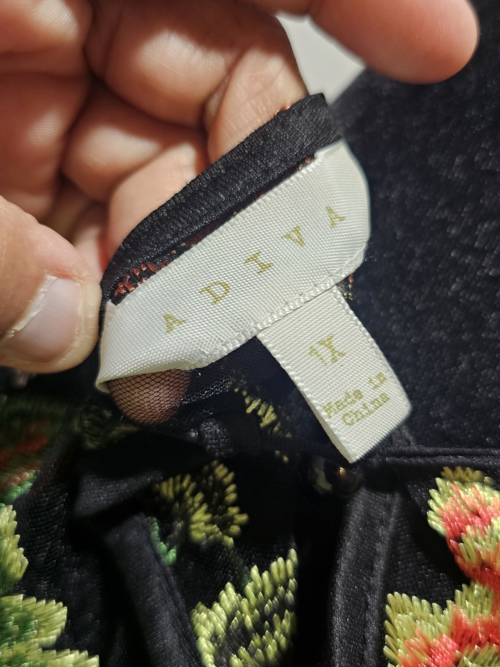 Adiva Black Sheer Top with Multicolor Floral Embroidery Whimsigoth Fairy Goth 1X - Picture 8 of 11